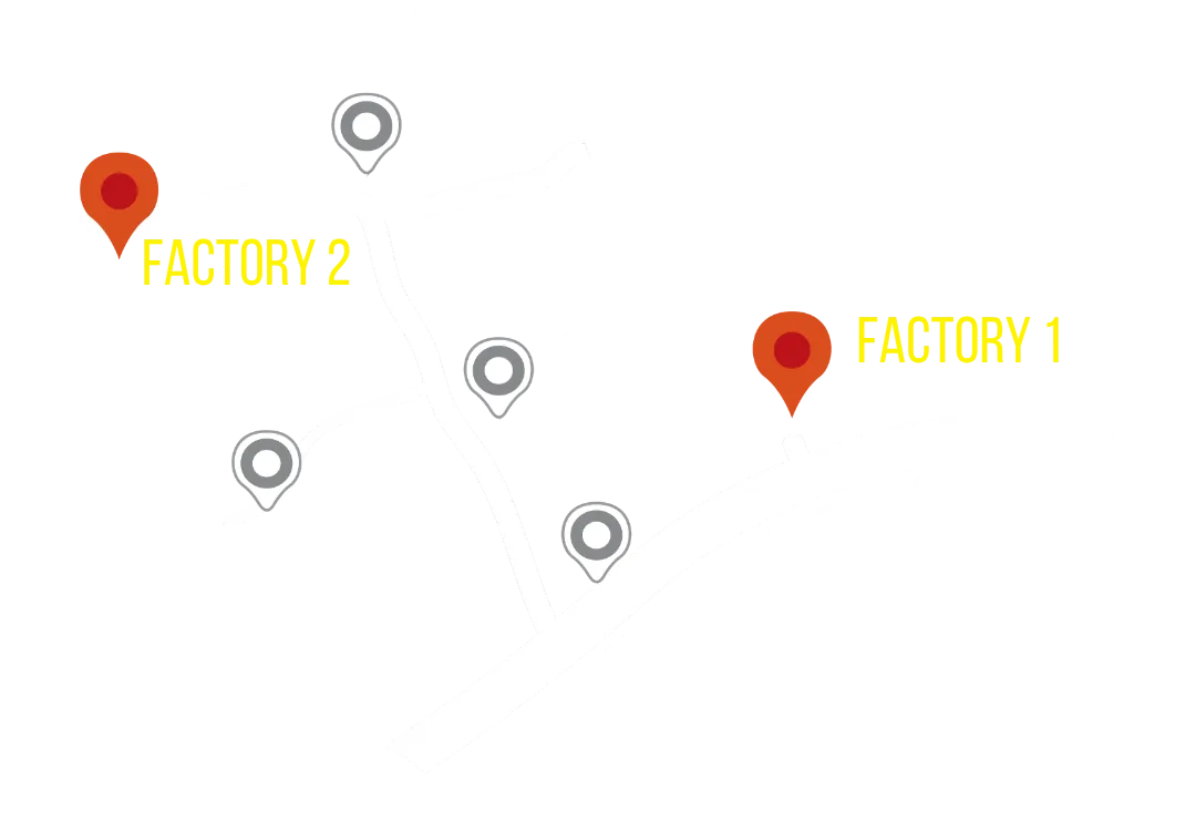 Map showing Factory 1 and Factory 2